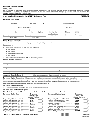 Incoming Direct Rollover 401(k) Form
