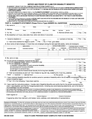 Notice and Proof of Claim for Disability Benefits