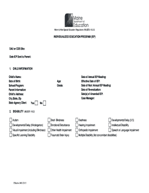 Maine Individualized Education Program (IEP) Form