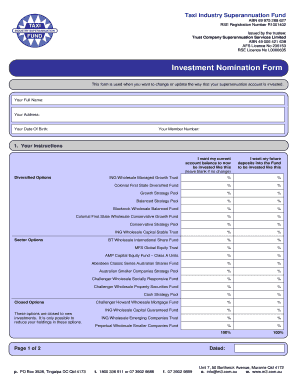 Taxi Industry Superannuation Fund Investment Nomination Form