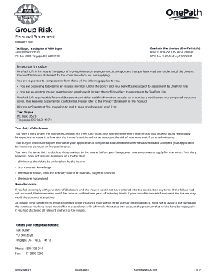 Taxi Super Personal Statement Form