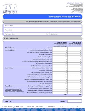 Millennium Master Plan Investment Nomination Form