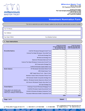 Millennium Master Trust Investment Nomination Form