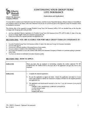 Portable Group Term Life Insurance Application