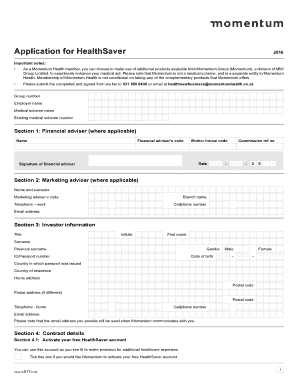 Momentum HealthSaver Application Form