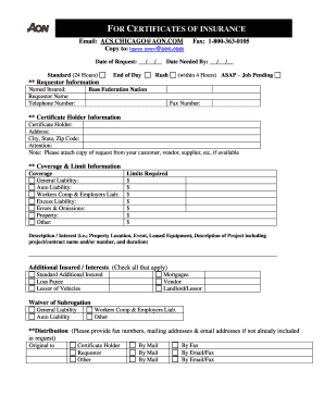 Certificate of Insurance Request Form