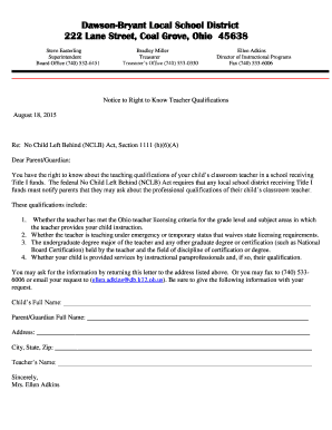 Notice to Right to Know Teacher Qualifications