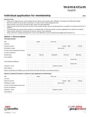 Momentum Health Individual Membership Application