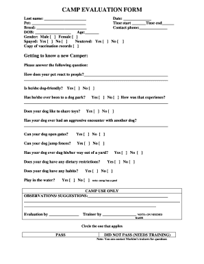 Camp Evaluation Form