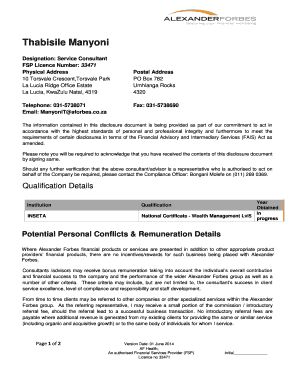 Financial Services Representative Disclosure Document