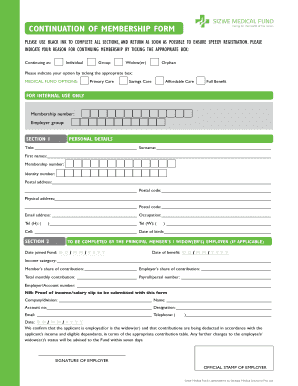 Sizwe Medical Fund Continuation Form