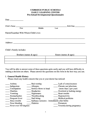Preschool Developmental Questionnaire