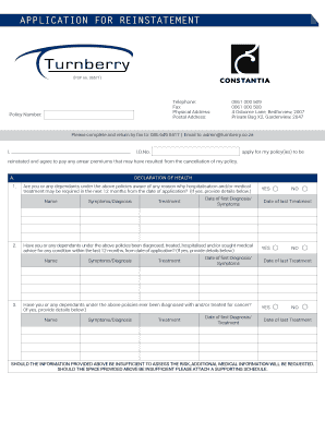 Application for Policy Reinstatement