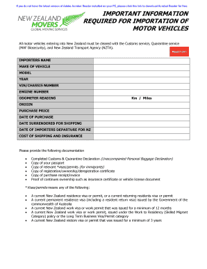 New Zealand Vehicle Importation Form