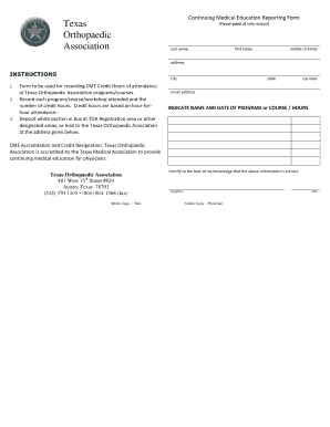 Texas Orthopaedic Association CME Reporting Form