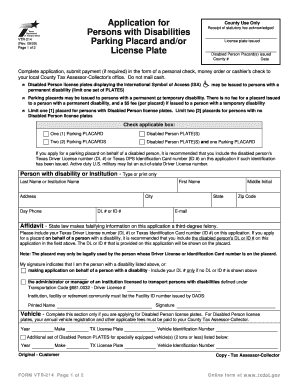 Texas Disabled Person Parking Placard Application