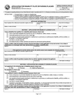Indiana Disability Plate or Parking Placard Application