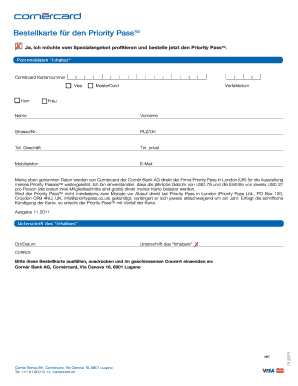 Bestellkarte für den Priority PassTM