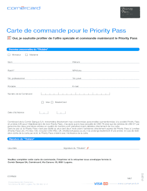 Carte de commande pour le Priority Pass