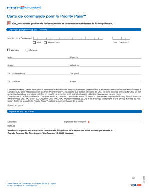 Carte de commande pour le Priority PassTM