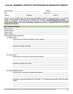 Residency Affidavit for Divorced or Separated Parents