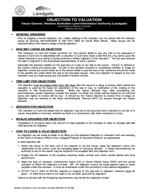 Objection to Valuation Form