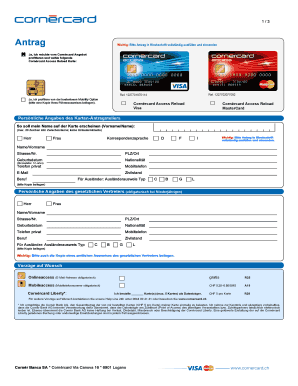 Antrag für Cornèrcard Access Reload