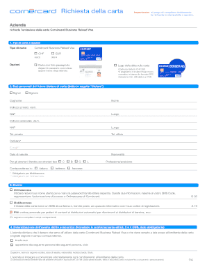 Domanda di emissione della carta Cornèrcard Business Reload Visa