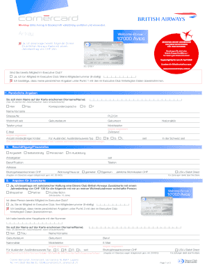 Antrag für Diners Club British Airways Kreditkarte