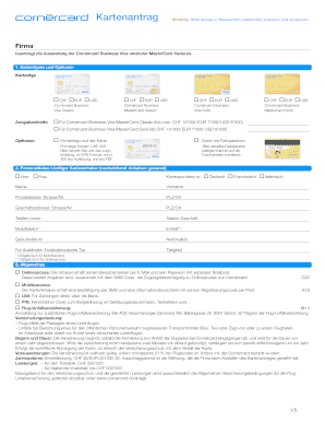 Cornèrcard Business Visa und/oder MasterCard Kartenantrag