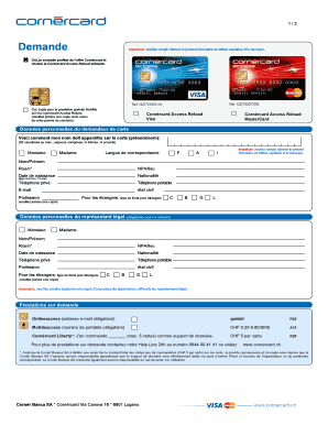 Formulaire de demande Cornèrcard Access Reload