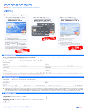 Cornèrcard Kreditkartenantrag