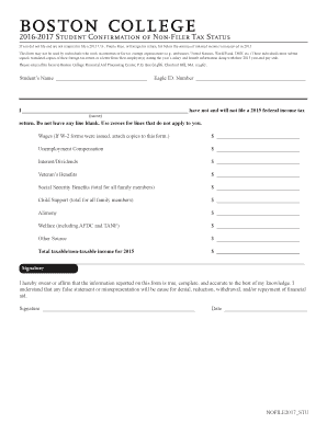 2016-2017 Student Confirmation of Non-Filer Tax Status