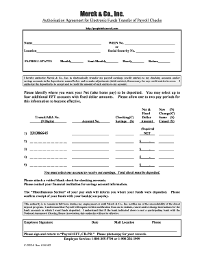 Merck Electronic Funds Transfer Authorization