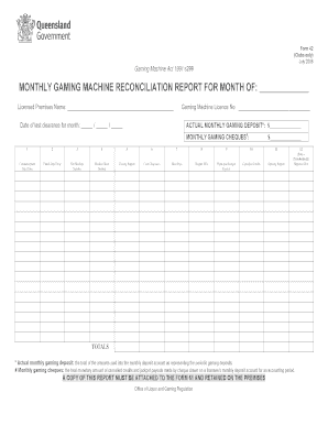 Monthly Gaming Machine Reconciliation Report