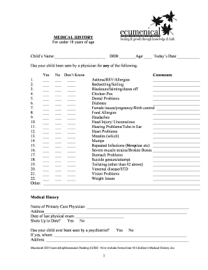 Children's Medical History Form