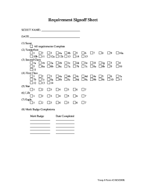 Scout Requirement Signoff Sheet