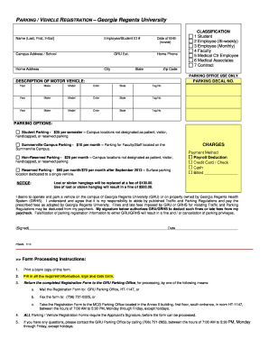 Georgia Regents University Parking Registration Form