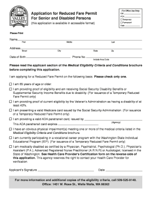 Washington Reduced Fare Permit Application