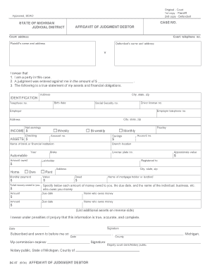 Michigan Judgment Debtor Affidavit