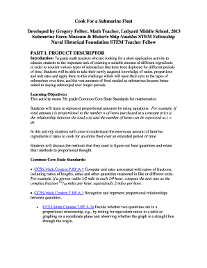 Submarine Fleet Cooking Lesson Plan