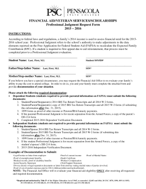 Professional Judgment Request Form