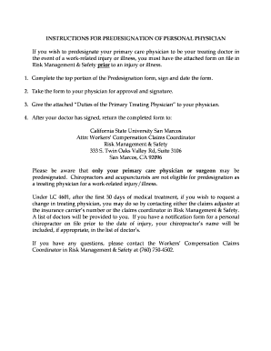 Employee Predesignation of Personal Physician