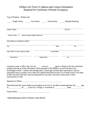 Affidavit for Proof of Address and Contact Information