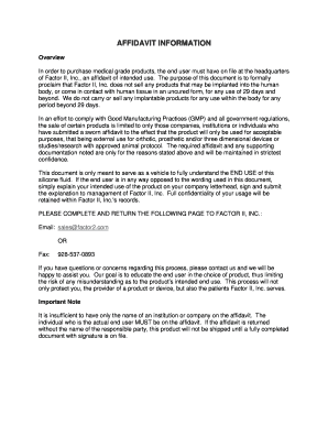 Factor II Medical Product Affidavit
