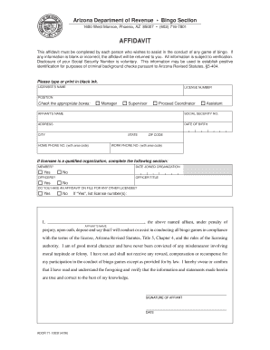 Arizona Bingo Affidavit Form