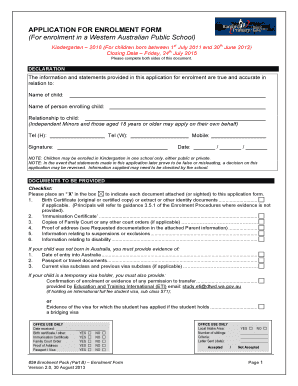 Western Australian Public School Kindergarten Enrolment Form
