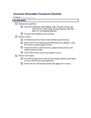 Accounts Receivable Procedural Checklist