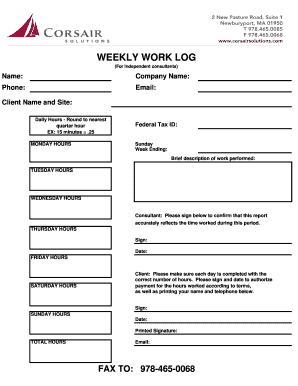 Weekly Work Log for Independent Consultants