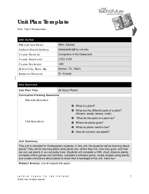 Kindergarten Plant Unit Plan Template